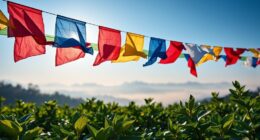 colorful prayer flags flutter