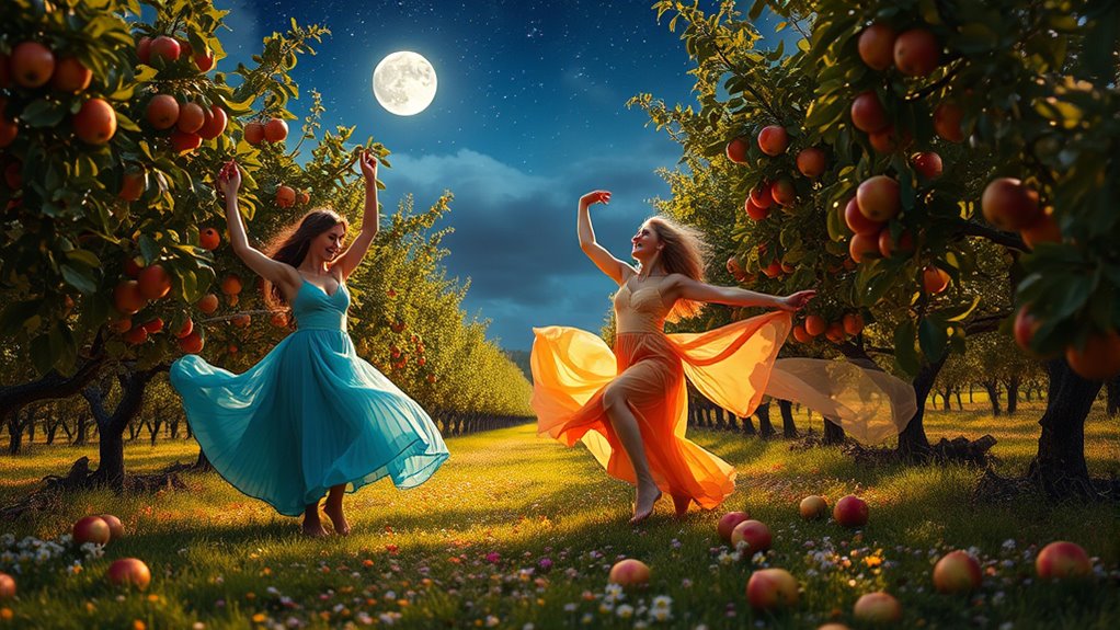dance among blooming orchards