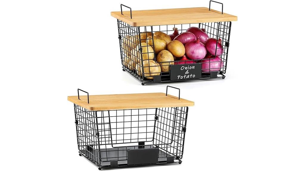 large wire baskets with bamboo