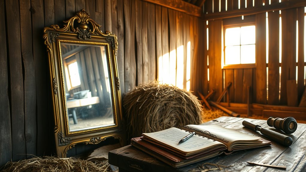 mirror journal in barn