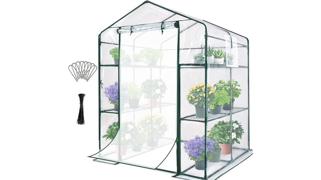 outdoor greenhouse with shelves