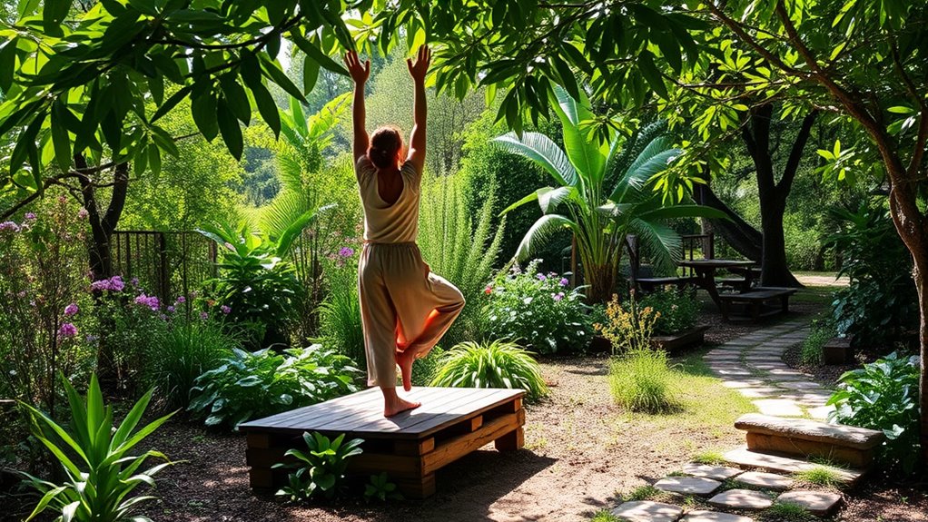 outdoor yoga with plants