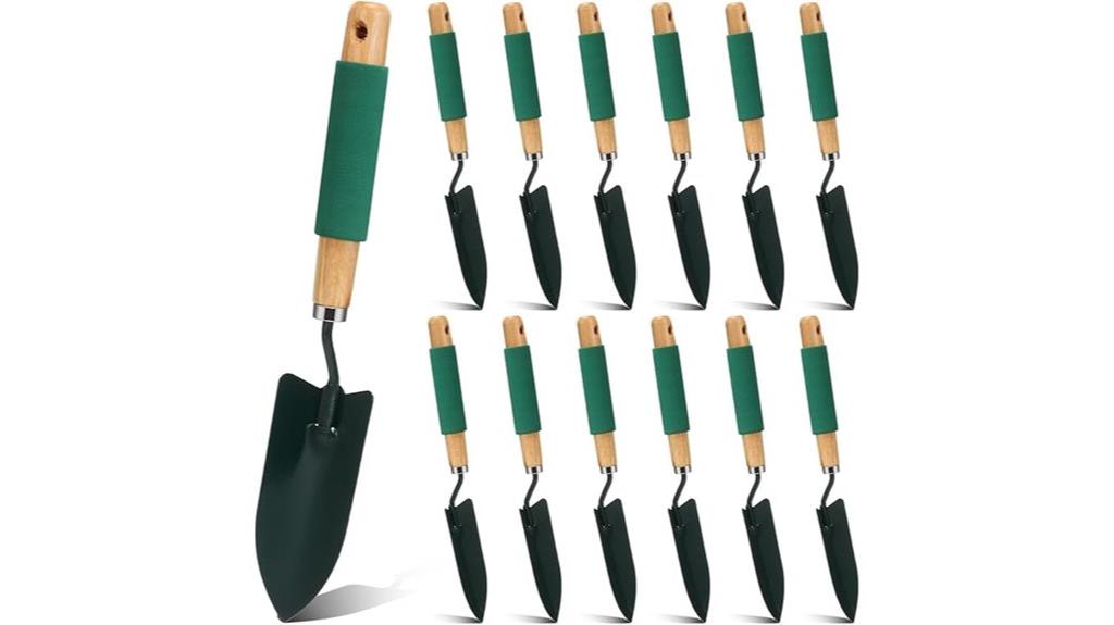 twelve wood handled shovel set
