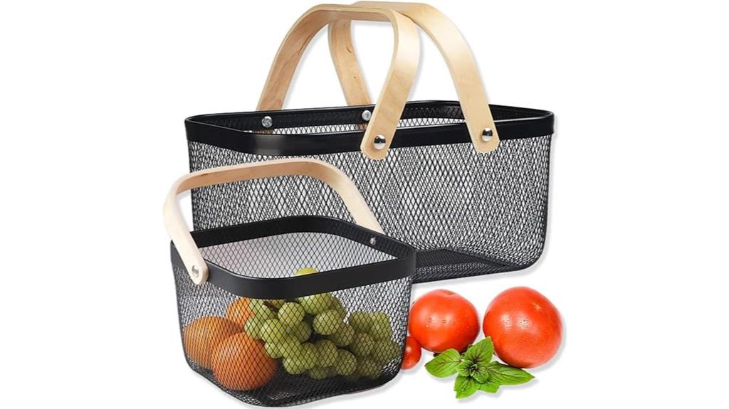 two wooden handled picnic baskets