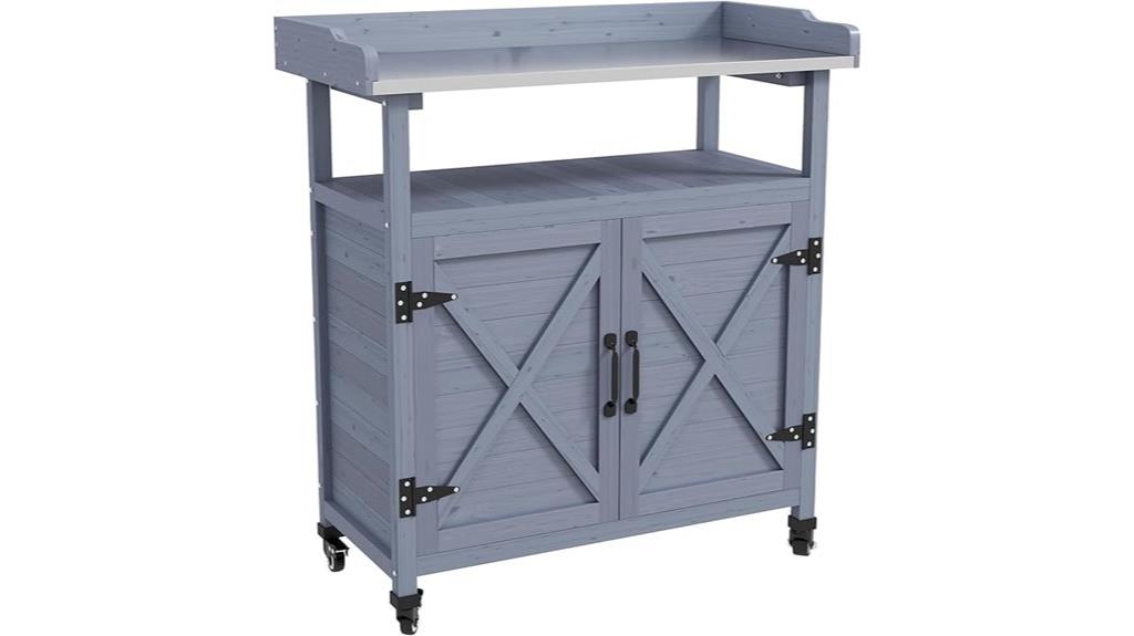wooden potting bench with storage