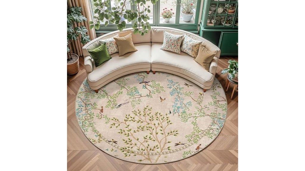 beige botanical bird rug