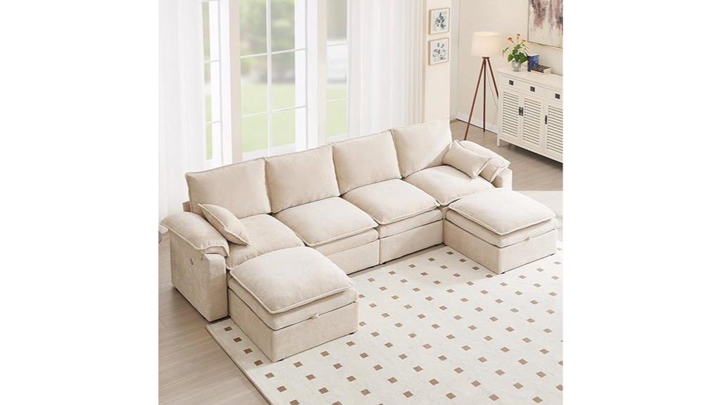 beige six seater u shaped