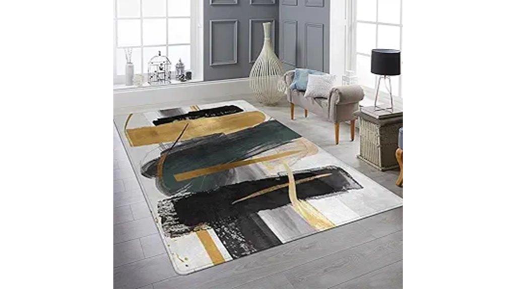 black white gold rug