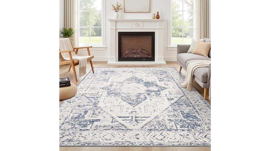 blue 5x7 washable rug