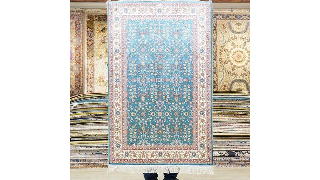 blue hand knotted silk rug