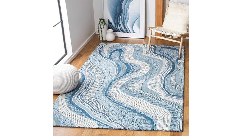 blue ivory wool rug