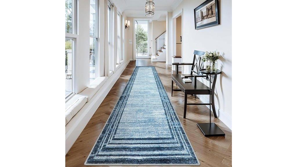 blue washable hallway rug