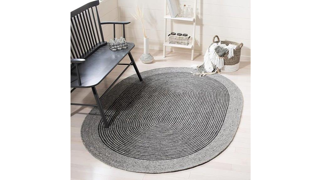 grey black oval rug