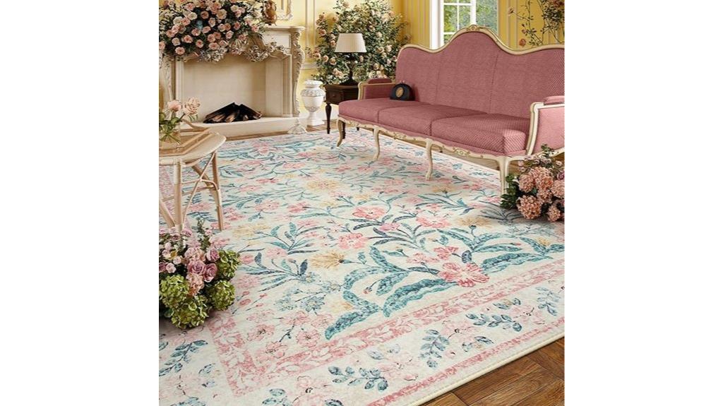 pink and white rug
