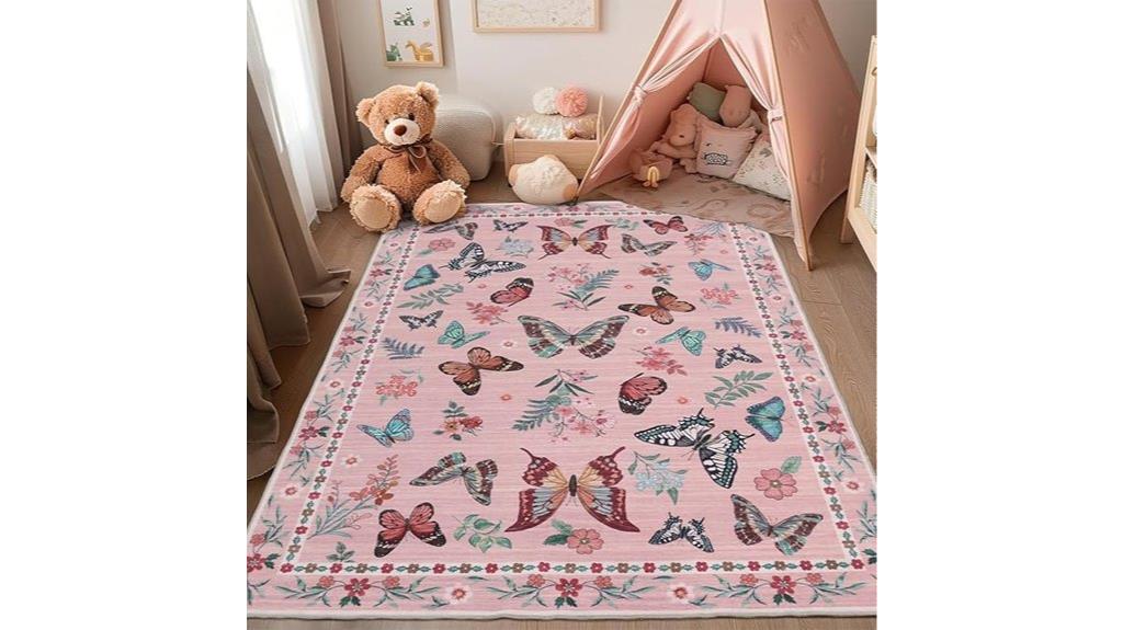 pink floral nursery rug