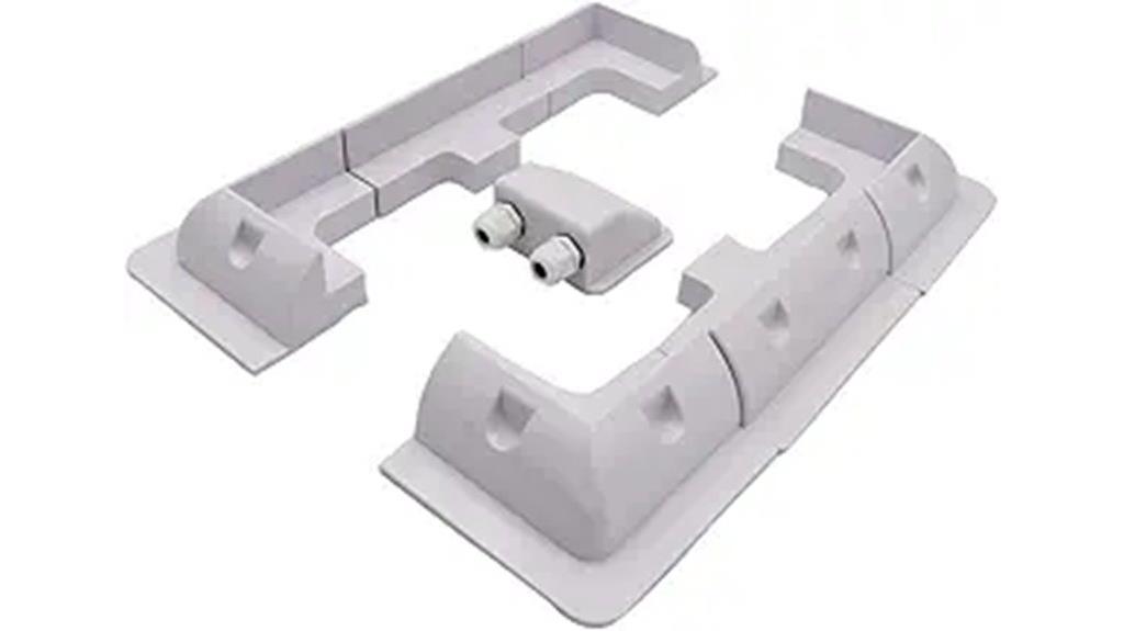 seven white mounting brackets