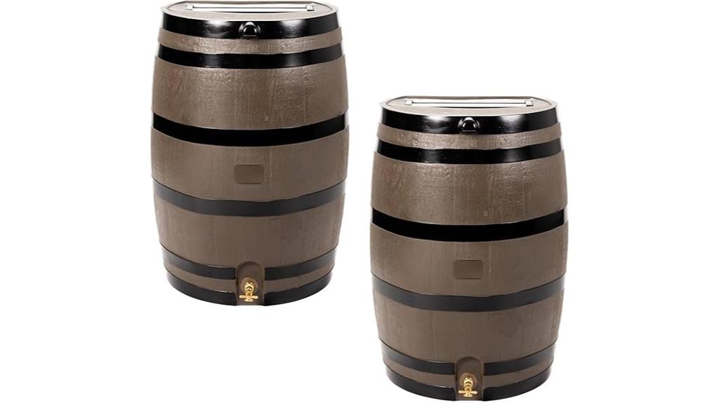 two 50 gallon rain barrels