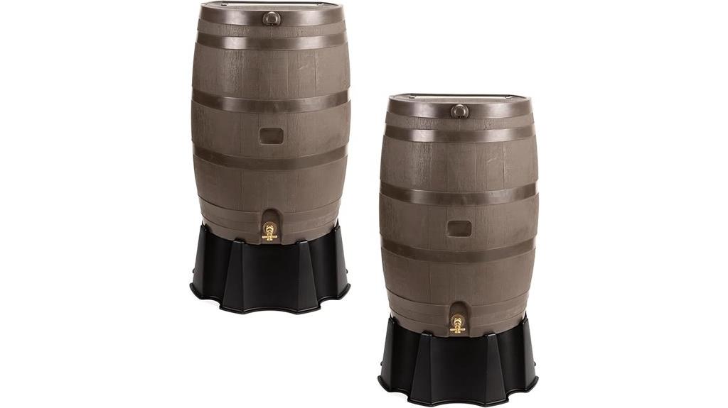 two walnut rain barrels