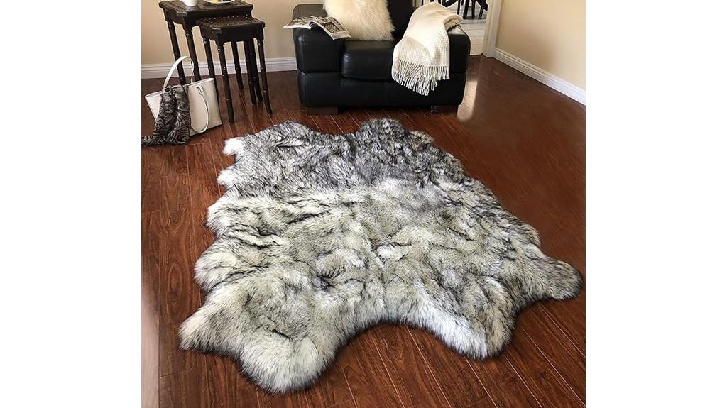 white black tipped sheepskin rug