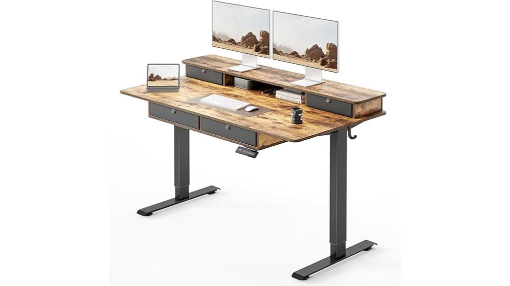 adjustable electric desk with drawers