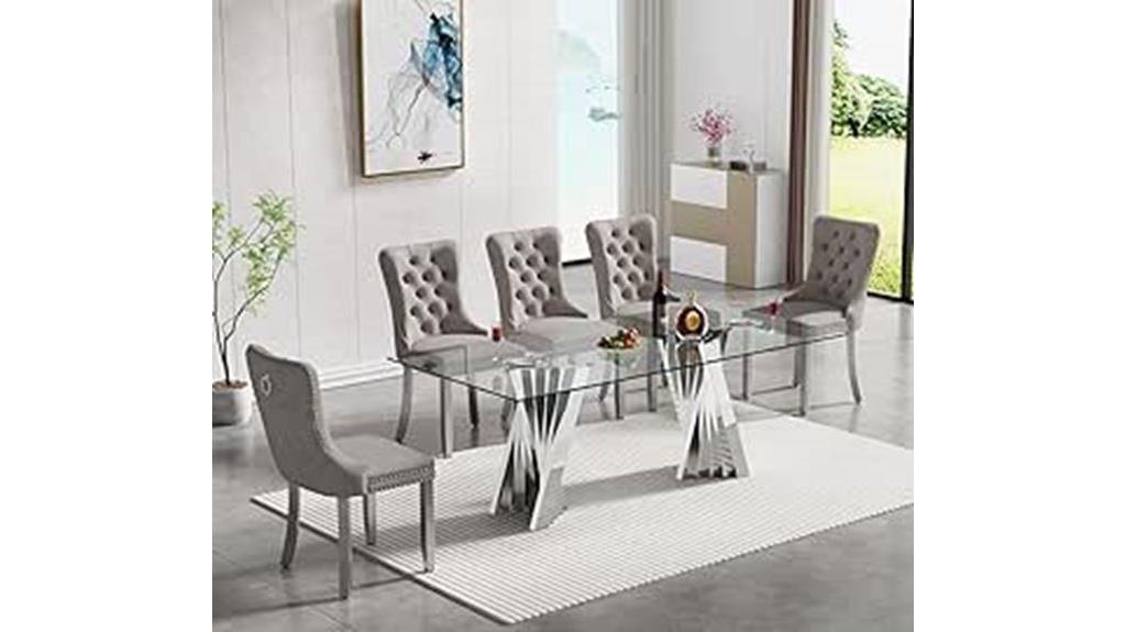 glass table with six chairs