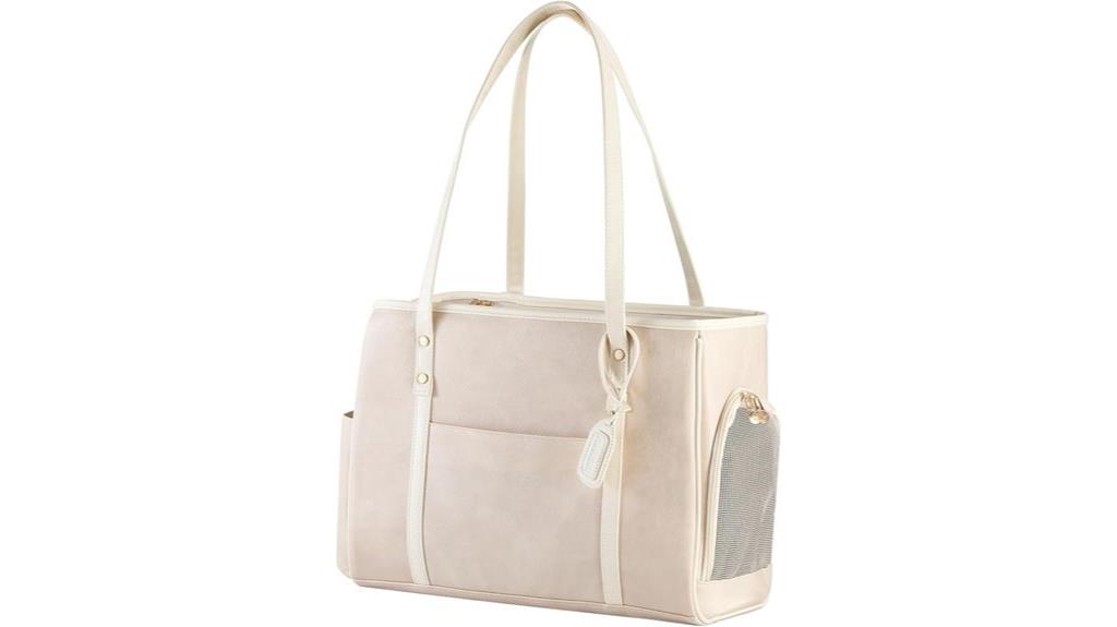 premium beige leather pet carrier