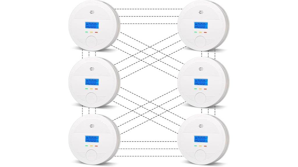 six interconnected smoke alarms