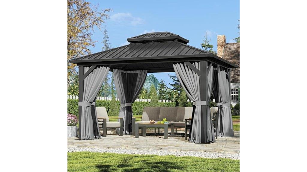 small aluminum gazebo with curtains