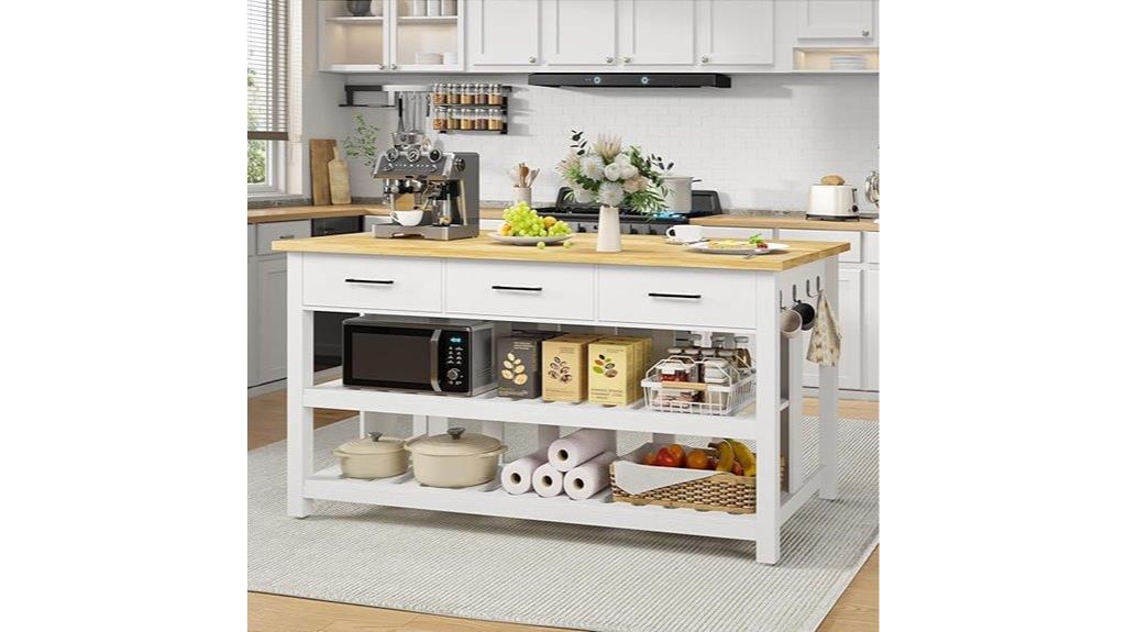 white rubberwood kitchen island