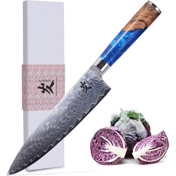 Samcoook Damascus 8-Inch Chef Knife with Blue Handle