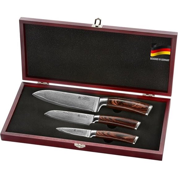 Wakoli Damascus Kitchen Knife Set in Wooden Box