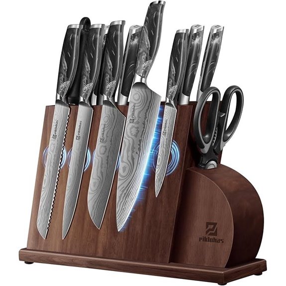 14-Piece Knife Set with Magnetic Block and Damascus Pattern