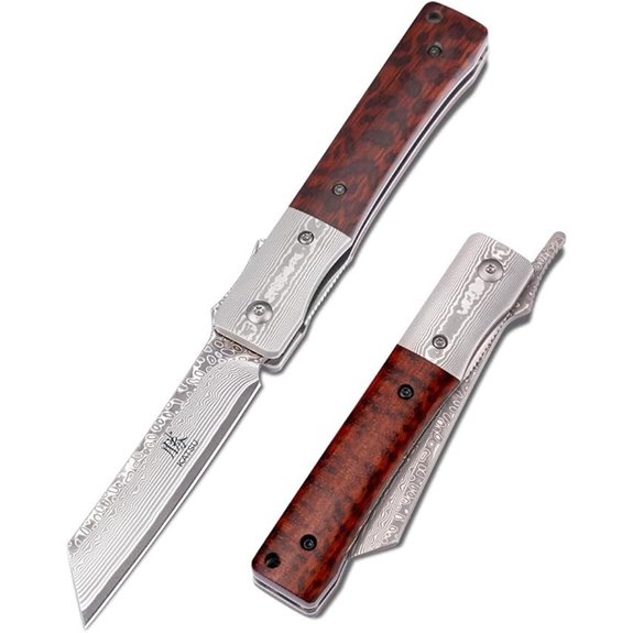 KATSU Damascus Pocket Knife with Snake Wood Handle