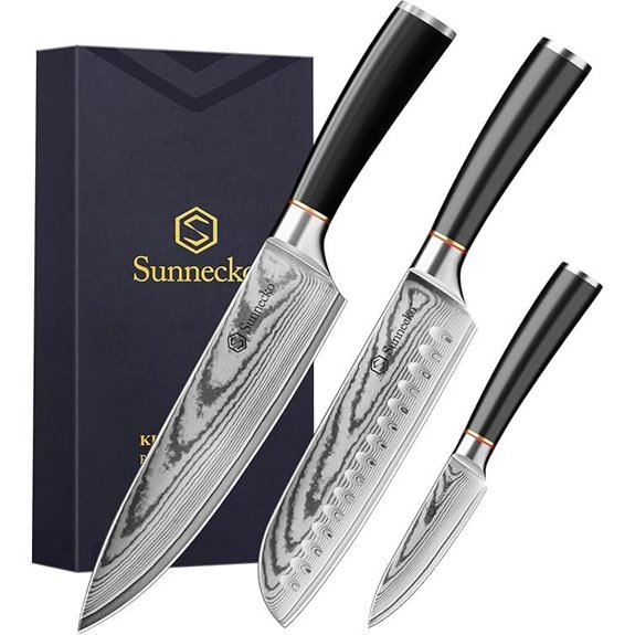Sunnecko Damascus Knife Set with Sharpener (3-Piece)