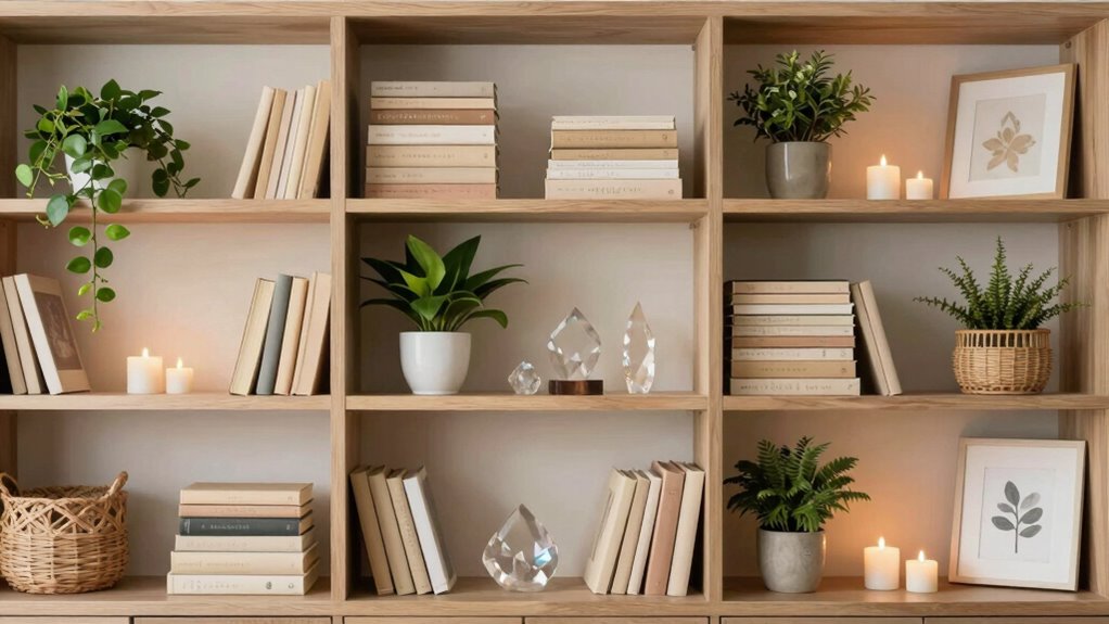 spiritual wellness bookshelf decor